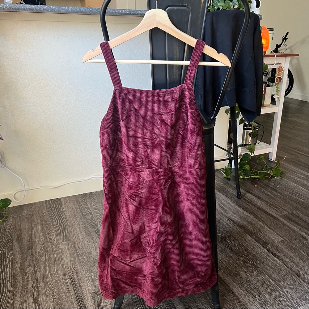American Eagle maroon corduroy overall dress